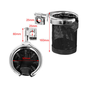 1"-Motorcycle-Handlebar-Cup-Holder-Metal-Drink-W/-Mesh-Basket-Fit-Harley-Touring